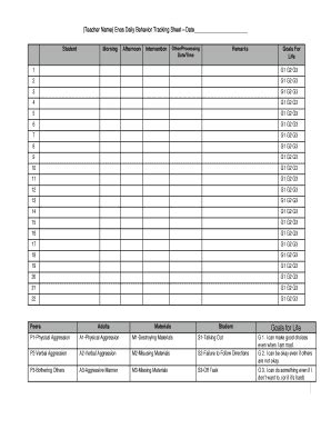 behavior tracking sheet  forms  templates fillable printable