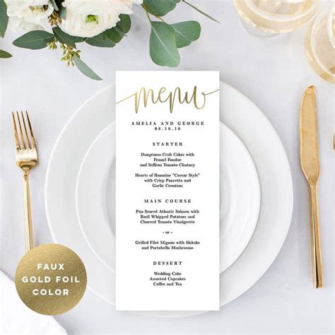 wedding menu card editable template printable menu cards etsy