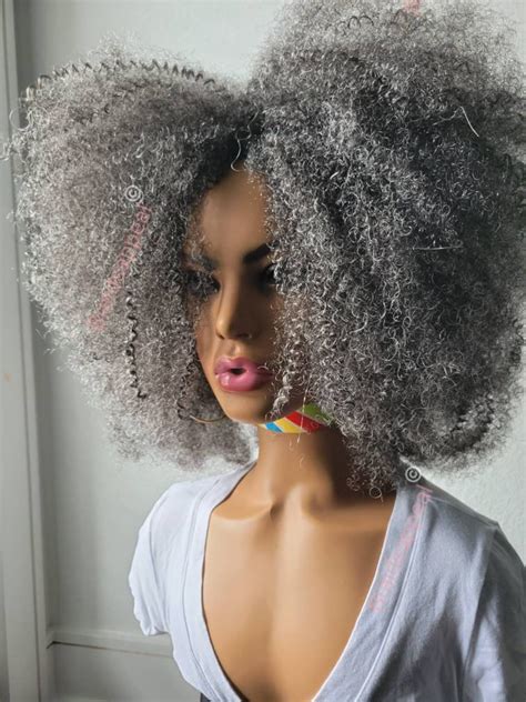 Grey Afro Wig 100 Handmade Natural 4c Afro Kinky Hair Wig Etsy