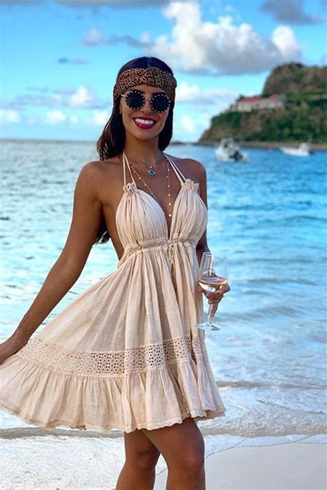 Halter Neck Beach Dress With Backless And Sleeveless