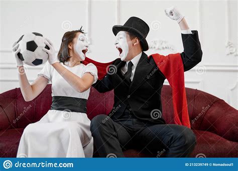 Two Mime Artists Football Fans Parody Stock Image Image Of Comedian