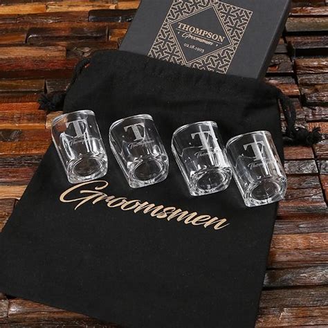 Personalized 4 Pc Shot Glass Groomsmen T Set Idea Teals Prairie
