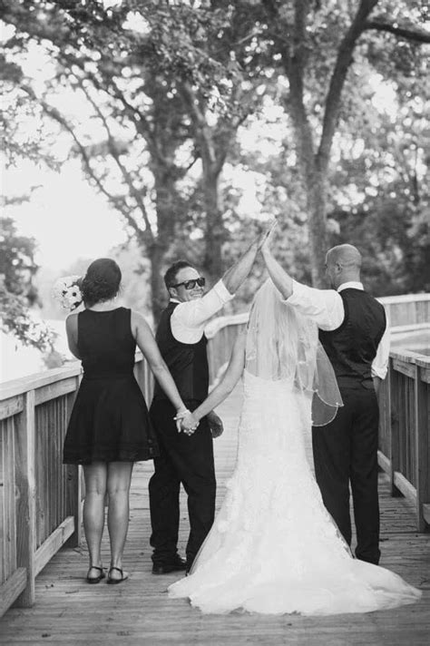 bride and groom with best man and maid of honor wedding photos poses