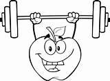 Weights Coloring Lifting Cartoon Drawing Apple Character Weightlifting Weight Pages Printable Clipart Drawings Kids Public sketch template