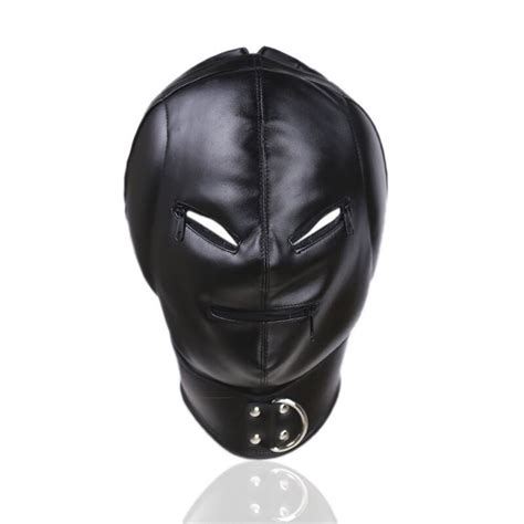 New Unisex Faux Leather Bondage Hood Mask Sexy Open Eyes Mouth Zipper