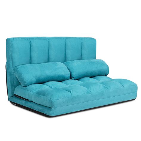 costway foldable floor sofa bed  position adjustable lounge couch   pillows blue walmartcom