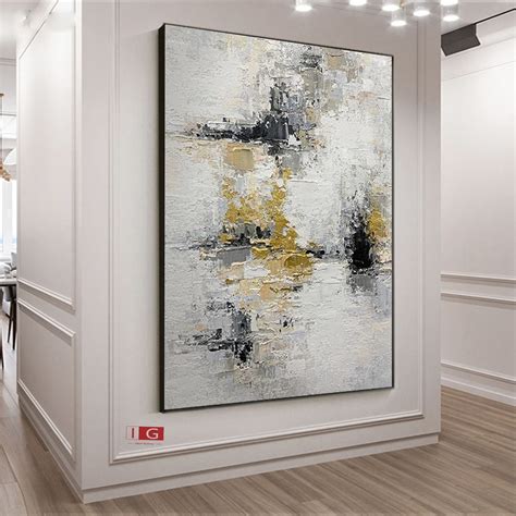 large gold wall art gold  white abstract painting  canvas etsy