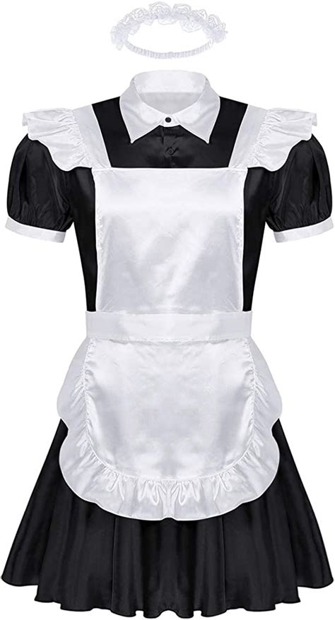 freebily sissy girl maid satin dress french maid uniform costume