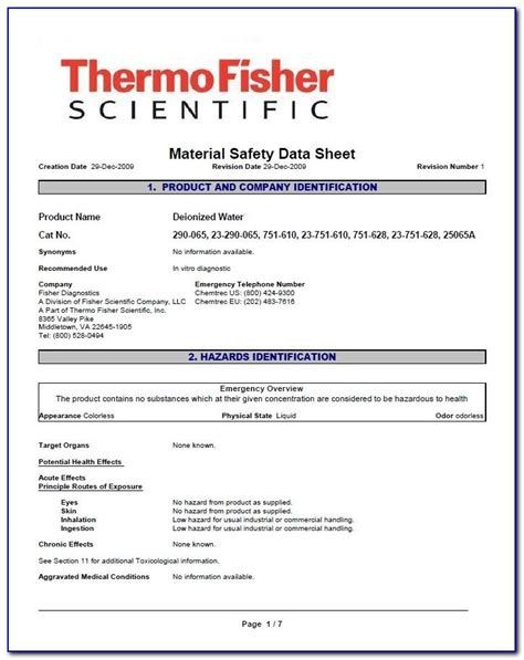 material safety data sheet format