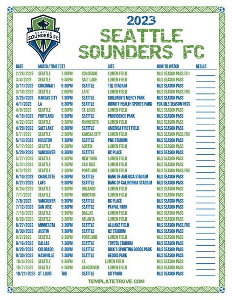 printable seattle sounders fc soccer schedule