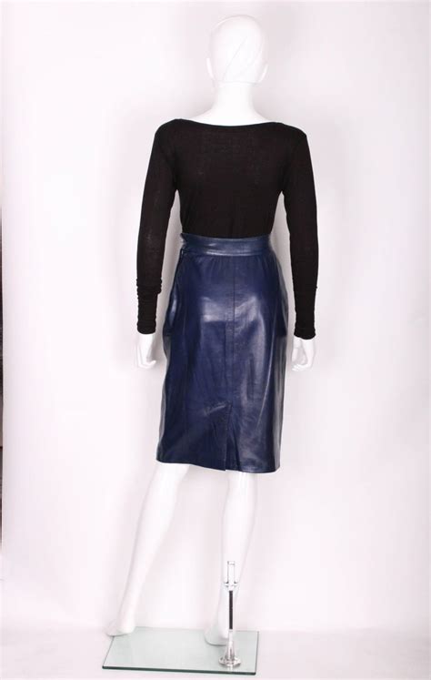 A Vintage 1980s Blue Leather Skirt By Yves Saint Laurent