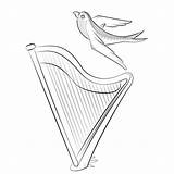 Bird Lyre Illustrations Coloring Vector Swallow Stringed Harp Illustration Book Stock sketch template