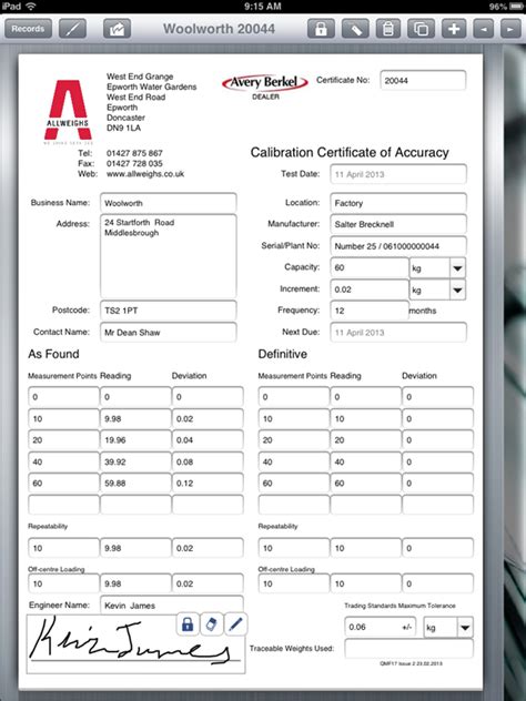 weighing equipment company  ipad  calibrate scales form connections