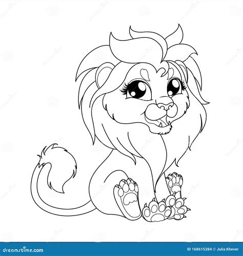 cute hand drawn baby lion drawing contour  coloring stock vector