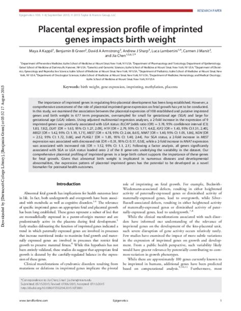 Pdf Placental Expression Profile Of Imprinted Genes Impacts Birth