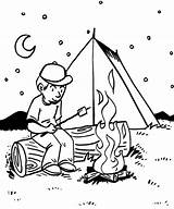 Camping Coloring Pages Camp Printable Sheet Campfire Preschool Evening Kids Fire Tent Book Summer Sheets Colouring Place Marshmallows Roasting Boy sketch template