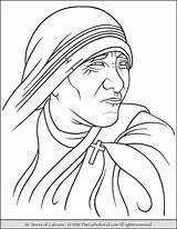 Teresa Calcutta Calcuta Thecatholickid Colorir Catholic Saints Gertrude Seton Religiosas Jesús sketch template