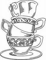 Drawing Wonderland Tea Alice Cups Coloring Pages Teacup sketch template