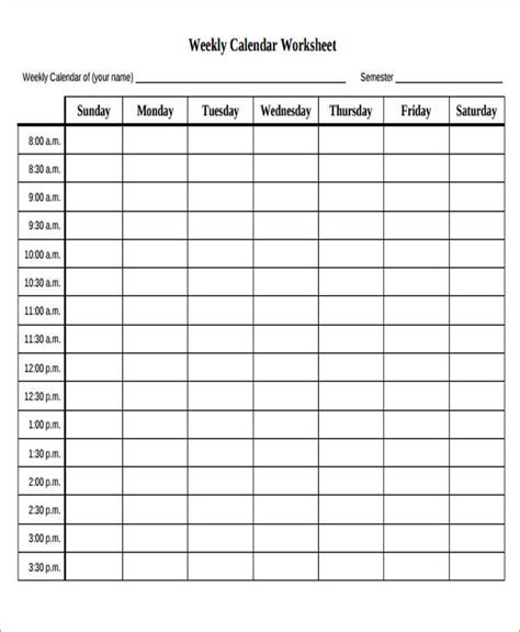 sample weekly calendar templates