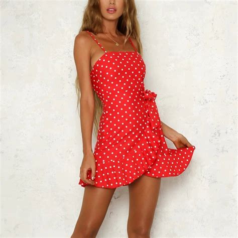 polka dots wrap slip red sun dresses fashion trendy shop
