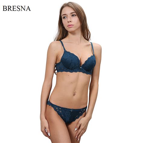 bresna push  bra set embroidery lace bra  panties set thick cup  backless everyday