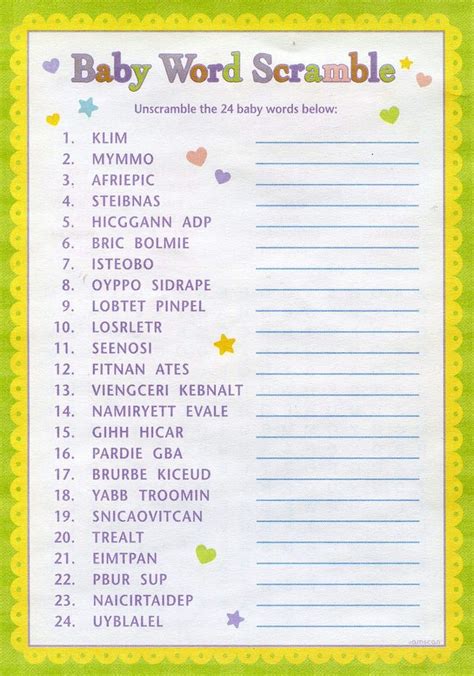 baby shower words scrambles printable easy baby shower games baby