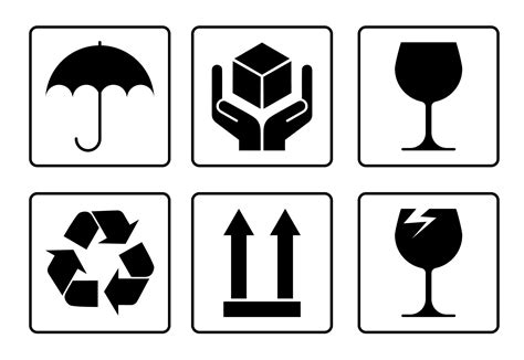 set  packaging symbols  goods  dry brittle recycle isolated vector  white