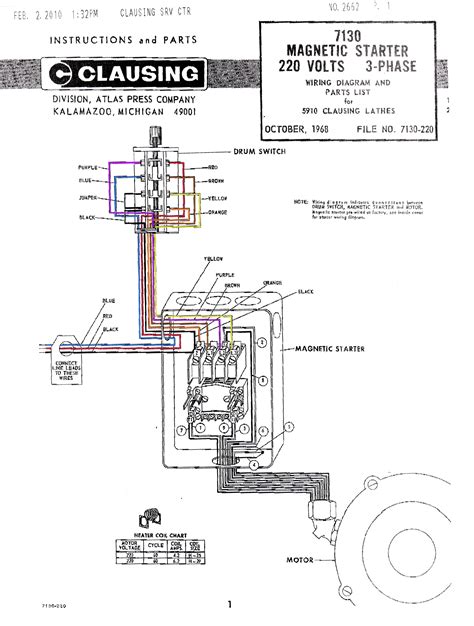 magnetic starter wiring diagram colorjpg  clausing clausing lathe  mill