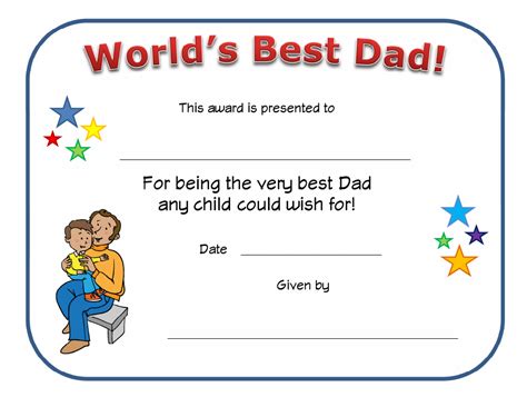 worlds  dad certificate template blue  printable