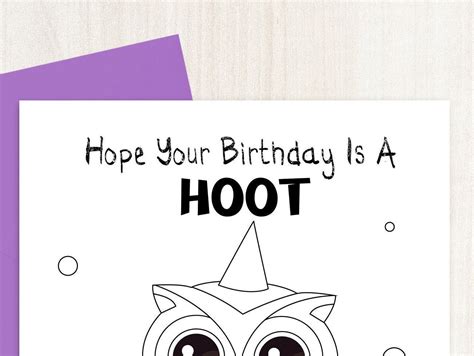 owl happy birthday coloring card digital  etsy