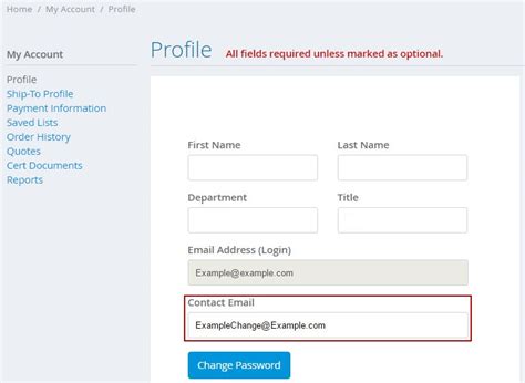 change  login id  contact email address support center