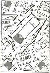 Coloring Pages Vhs Tape Books Floppy Cassette Disc Musical sketch template