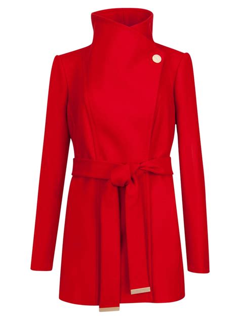 ted baker paria short button detail coat  red lyst