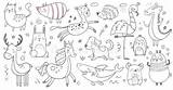 Aanbiddelijke Leuke Getrokken Kat Hand Adorabile Scarabocchio Disegnato Animale Squalo Coccodrillo Decorazione Gatto Animali Schizzo Krokodil Haai Vriendschap Krabbel Decoratieve sketch template
