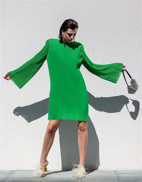 plisse jurk groen shoeby