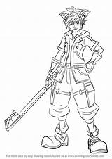Kingdom Hearts Sora Draw Drawing Step Tutorial sketch template