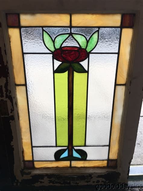Antique 1920 S Stained Leaded Glass Bungalow Style Window 29 By 20 Ebay