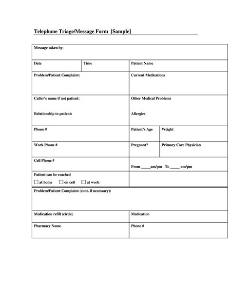 printable triage form template    form printable