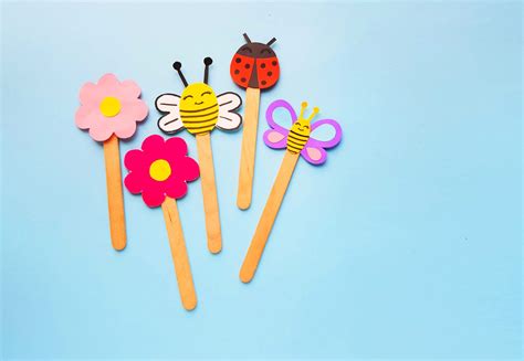 easy flower insect puppets  templates    popsicle