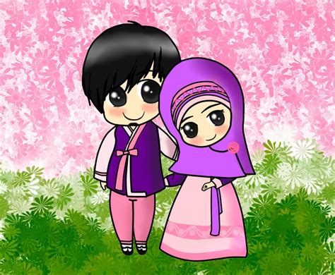 muslim couple hijab muhajabbah muslimah anime manga cartoon islam veil islamic woman