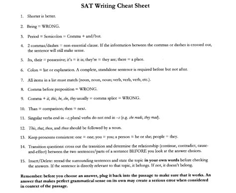sat writinglanguage grammar cheat sheet source  ultimate