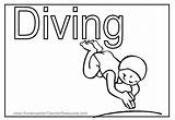 Diving Coloring Pages Summer Girl Pool Into Printable Diver Childrens Word sketch template