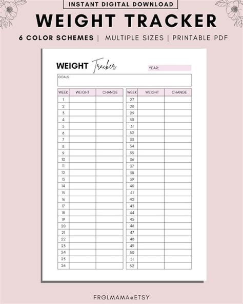 printable weight tracker weight loss tracker weight loss etsy