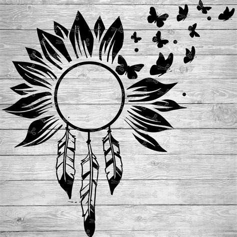 sunflower butterfly feather dream catcher svgeps png files digital  files