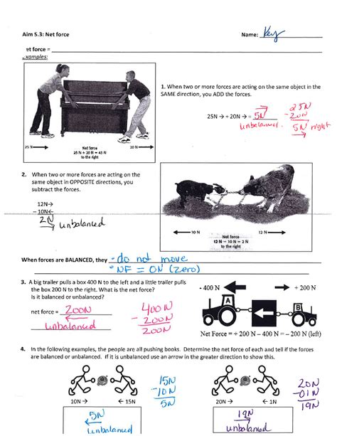 net force worksheet answers