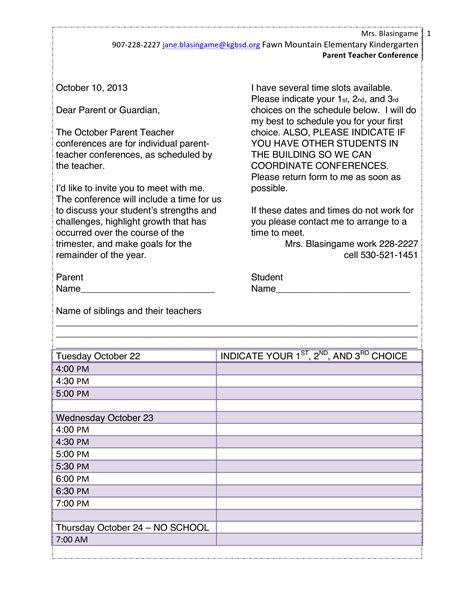 parent teacher conference letter allbusinesstemplatescom