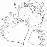 Coloring Hearts Pages Flames Heart Printable Flame Flaming Valentine Adult Adults Print Kids Color Drawing sketch template