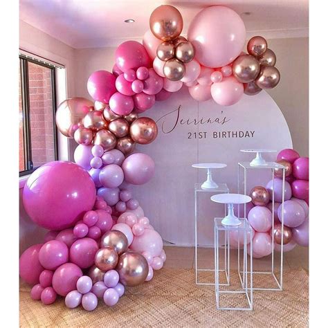 Hot Pink Balloon Garland Arch Kit 140pcs Pink Rose Gold Chrome