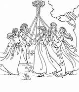 Maypole Coloring May Pages Dancing Dance Pole Template Color Girls Tocolor sketch template