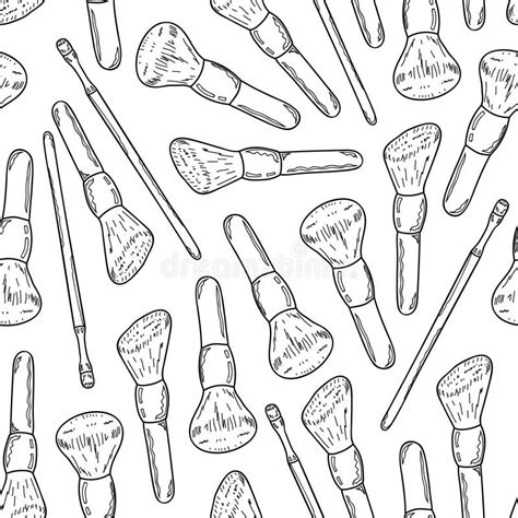 seamless pattern  makeup brush outline white background hand